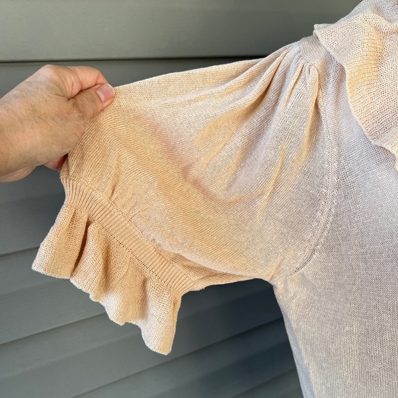 NWT!!  Zara Womens Beige Ruffle Short Puff Sleeve Open-Front Blouse Top Sz M - Picture 3 of 10